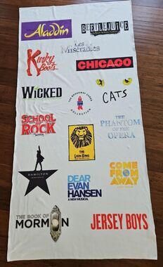 The Broadway Cares Collection Musical Beach Towel 15 Titles 35x70 Theatre